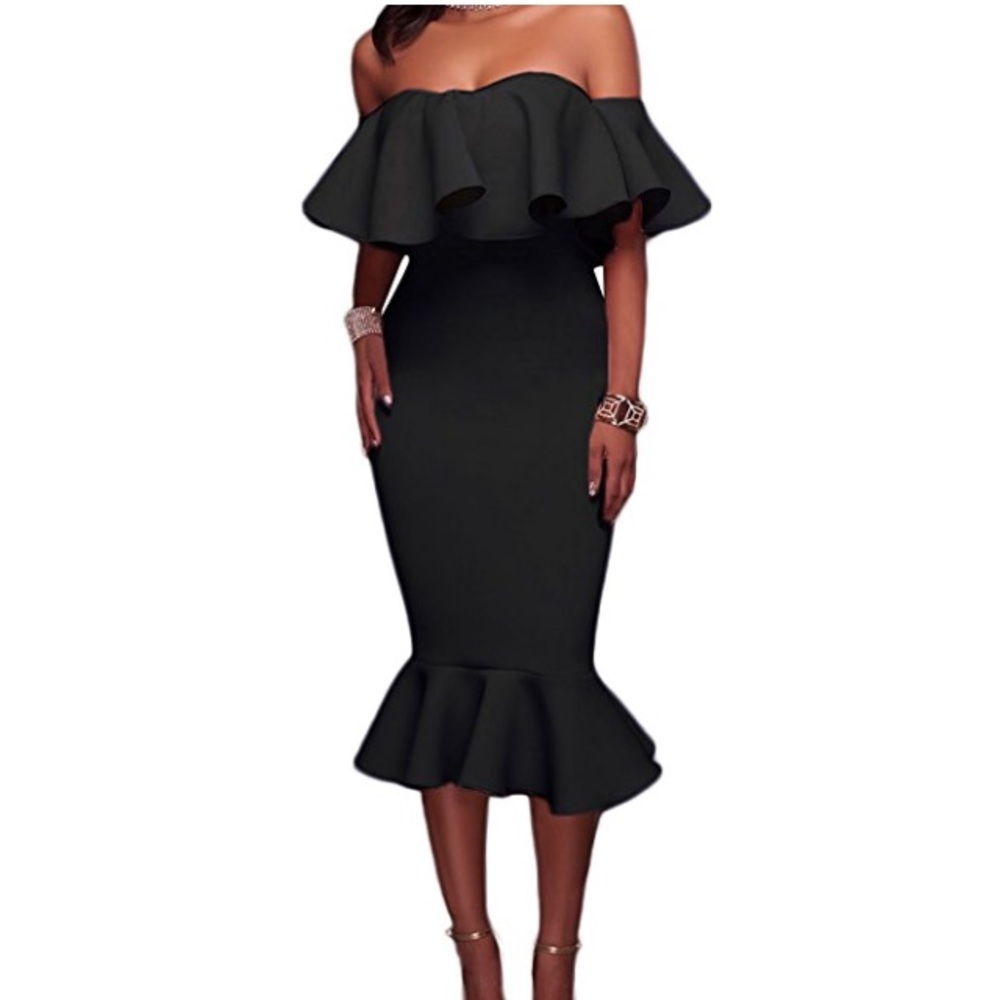 Women’s Off the should ruffle evening party dress